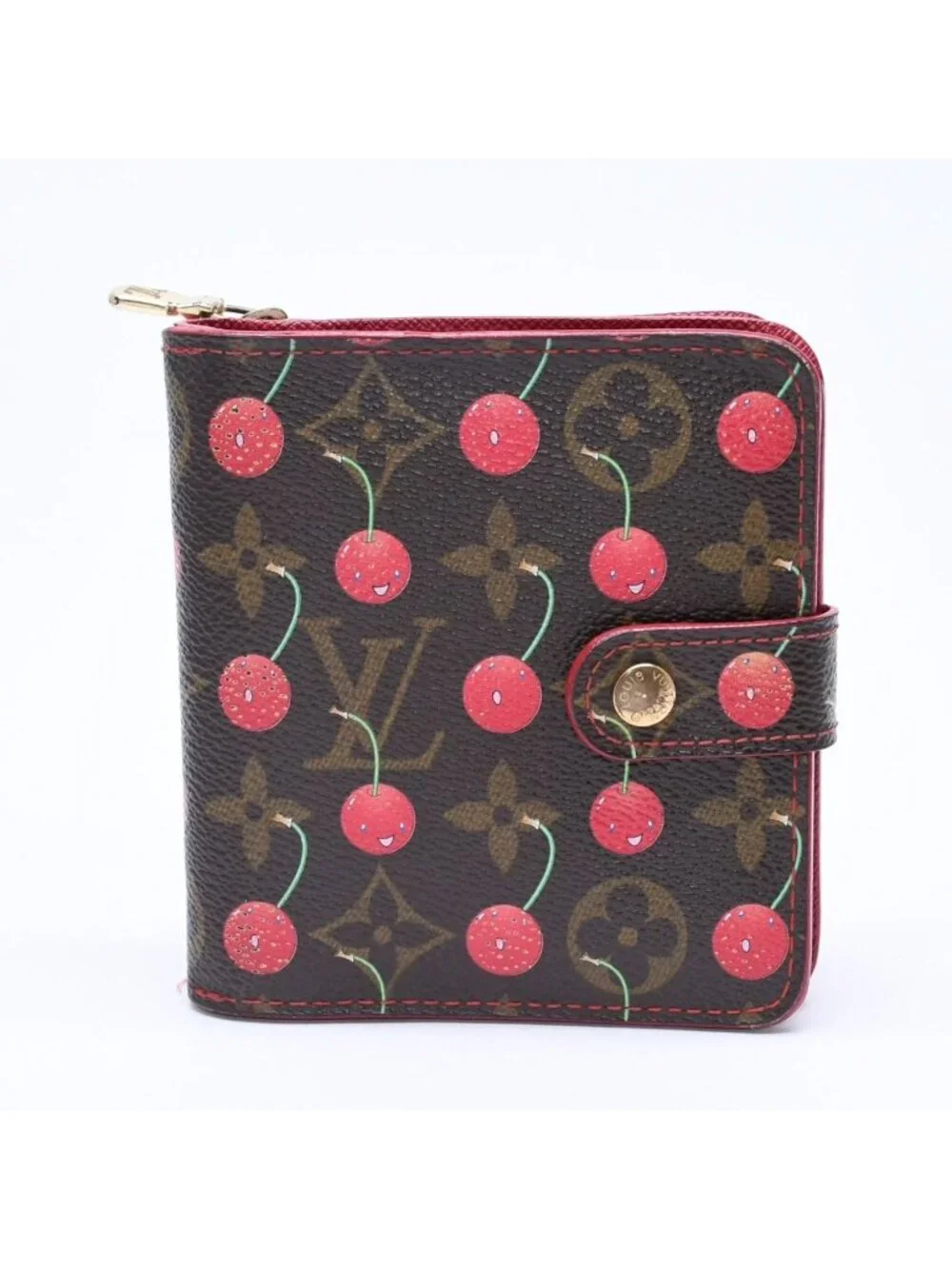 Louis Vuitton Monogram Cherry Compact Zip Bifold Wallet Takashi Murakami Brown